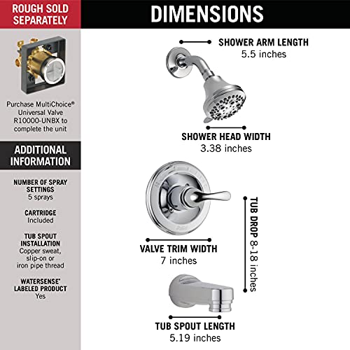 Delta Faucet Classic Bathtub Faucet Set, Shower Faucet Set, Delta Shower Trim Kit, Tub and Shower Faucet Combo, Chrome T13420-PD (Valve Not Included)