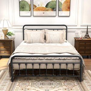 dumee metal queen bed frame with headboard and footboard farmhouse platform bed frame queen size under bed storage no box spring needed, textured black