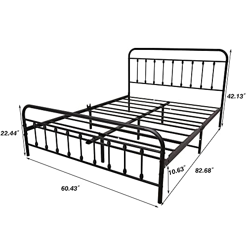 DUMEE Metal Queen Bed Frame with Headboard and Footboard Farmhouse Platform Bed Frame Queen Size Under Bed Storage No Box Spring Needed, Textured Black