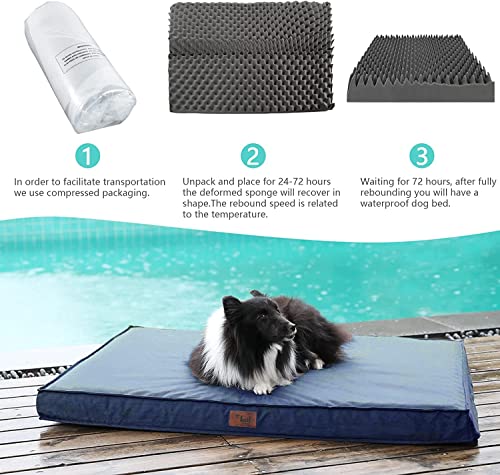 Tail Stories Outdoor All Weather Dog Bed, Waterproof Dog Bed for Large Dogs, Orthopedic Egg Foam Pet Bed with Washable and Removable Oxford Cooling Cover