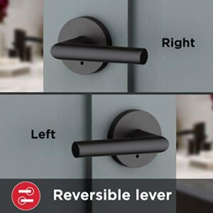 Kwikset 91550-030 Milan Door Handle Lever with Modern Contemporary Slim Round Design for Home Bedroom or Bathroom Privacy in Iron Black