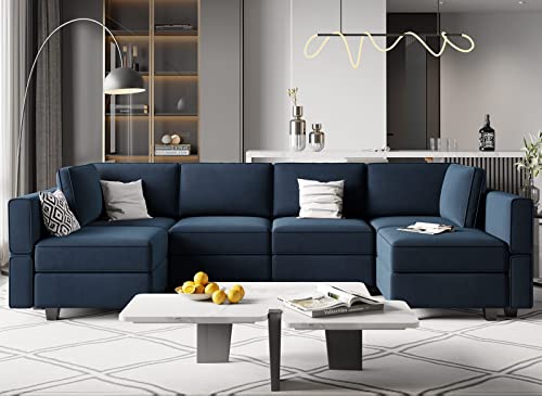 Belffin Modular Sectional Sofa U Shaped Couch with Storage Seat Reversible Sectional Sofa Couch with Chaise Velvet Blue