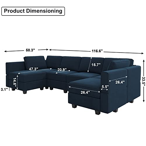 Belffin Modular Sectional Sofa U Shaped Couch with Storage Seat Reversible Sectional Sofa Couch with Chaise Velvet Blue