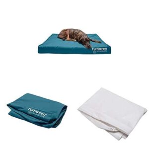 furhaven pet bundle – jumbo plus deep lagoon deluxe memory foam water-resistant indoor outdoor logo print mattress, extra dog bed cover, & water-resistant mattress liner for dogs & cats