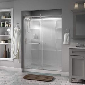 delta shower doors sd3956994 classic semi-frameless contemporary sliding shower 60″x71″, nickel track