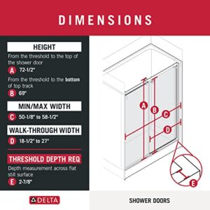 Delta Shower Doors SD3956994 Classic Semi-Frameless Contemporary Sliding Shower 60"x71", Nickel Track