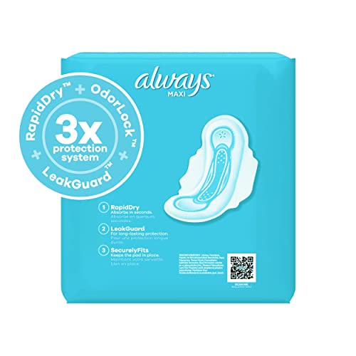 Always Maxi Feminine Pads For Women, Size 2 Long Super Absorbency, Multipack, With Wings, Unscented, 32 Count x 6 Packs (192 Count total)