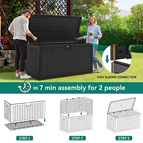 YITAHOME XXL 230 Gallon Large Deck Box,Outdoor Storage for Patio Furniture Cushions,Garden Tools and Pool Toys with Flexible Divider,Waterproof,Lockable (Black)