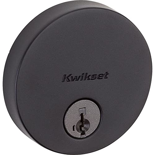 Kwikset 258 Uptown Door Deadbolt, Round Contemporary Low Profile Keyed One Side Low Profile Deadbolt featuring SmartKey Security in Matte Black