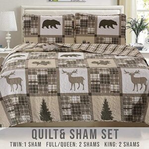 Great Bay Home Lodge Bedspread King Size Quilt with 2 Shams. Cabin 3-Piece Reversible All Season Quilt Set. Rustic Quilt Coverlet Bed Set. Stonehurst Collection.