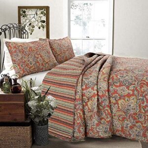 cozy line home fashions red orange vintage reversible 100% cotton 3-piece quilt bedding set, coverlet bedspread (lara spice paisley, king – 3 piece)