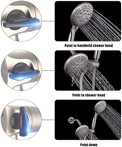 SR SUN RISE Shower System with Handheld Shower and Rain Shower Combo Set High Pressure 5-spray Dual 2 in 1 Shower Faucet Patented 3-way Diverter Brushed Nickel (Valve Include）