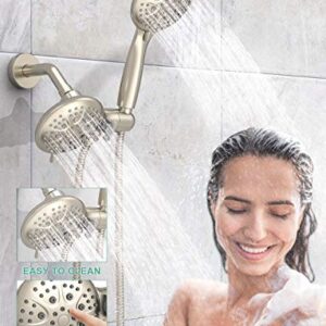 SR SUN RISE Shower System with Handheld Shower and Rain Shower Combo Set High Pressure 5-spray Dual 2 in 1 Shower Faucet Patented 3-way Diverter Brushed Nickel (Valve Include）