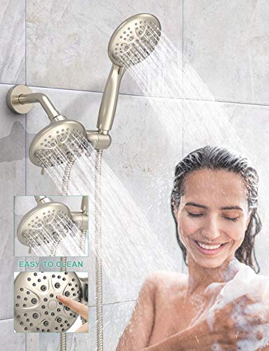 SR SUN RISE Shower System with Handheld Shower and Rain Shower Combo Set High Pressure 5-spray Dual 2 in 1 Shower Faucet Patented 3-way Diverter Brushed Nickel (Valve Include）