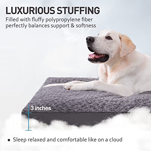 Dog Crate Bed Waterproof Dog Beds for Medium Dogs Rose Velvet Soft Fluffy Washable Dog Bed with Removable Cover & Anti-Slip Bottom, 35 x 22 Inch, Gray