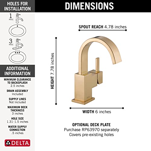 Delta Faucet Vero Single Hole Bathroom Faucet, Gold Bathroom Faucet, Single Handle Bathroom Faucet, Metal Drain Assembly, Champagne Bronze 553LF-CZ,4.78 x 6 x 7.78 inches