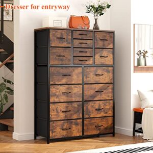 EnHomee 16 Drawer Dresser, Tall Dresser for Bedroom with Wooden Top and Sturdy Metal Frame, Large Dressers & Chest of Drawers for Bedroom Closet Living Room Entry,57.1"Hx 37.4"W x 11.8"D, Rustic Brown