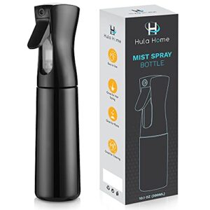 hula home continuous spray bottle (10.1oz/300ml) empty ultra fine plastic water mist sprayer – for hairstyling, cleaning, salons, plants, essential oil scents & more – black