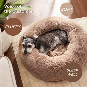 Bedsure Calming Dog Bed for Small Dogs - Donut Washable Small Pet Bed, 23 inches Anti Anxiety Round Fluffy Plush Faux Fur Large Cat Bed, Fits up to 25 lbs Pets, Camel