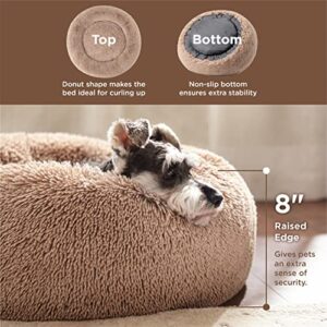 Bedsure Calming Dog Bed for Small Dogs - Donut Washable Small Pet Bed, 23 inches Anti Anxiety Round Fluffy Plush Faux Fur Large Cat Bed, Fits up to 25 lbs Pets, Camel