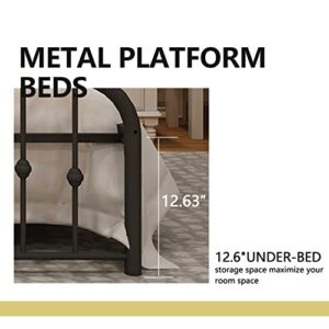 alazyhome Metal Bed Frame Queen Size Platform No Box Spring Needed with Vintage Headboard and Footboard Premium Steel Slat Support Mattress Foundation Black.