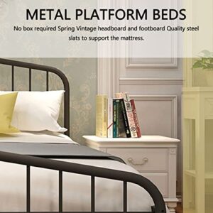 alazyhome Metal Bed Frame Queen Size Platform No Box Spring Needed with Vintage Headboard and Footboard Premium Steel Slat Support Mattress Foundation Black.