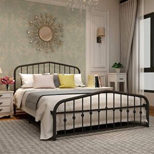 alazyhome Metal Bed Frame Queen Size Platform No Box Spring Needed with Vintage Headboard and Footboard Premium Steel Slat Support Mattress Foundation Black.
