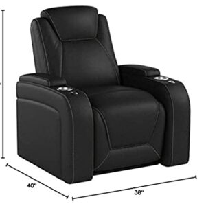 Seatcraft Equinox - Home Theater Seating - Top Grain Leather - Power Recline - Powered Headrest and Lumbar Support - Arm Storage - USB Charging - Cup Holders - Single Recliner, Black