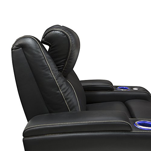 Seatcraft Equinox - Home Theater Seating - Top Grain Leather - Power Recline - Powered Headrest and Lumbar Support - Arm Storage - USB Charging - Cup Holders - Single Recliner, Black