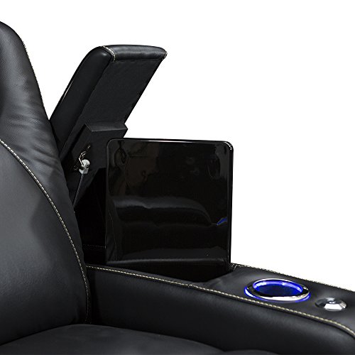 Seatcraft Equinox - Home Theater Seating - Top Grain Leather - Power Recline - Powered Headrest and Lumbar Support - Arm Storage - USB Charging - Cup Holders - Single Recliner, Black