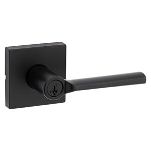 kwikset lisbon keyed entry lever with square rose featuring smartkey security in matte black