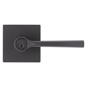Kwikset Lisbon Keyed Entry Lever with Square Rose Featuring SmartKey Security in Matte Black
