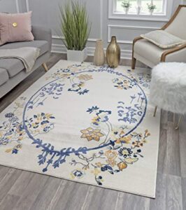 rugs america ivory blue floral transitional rug gold magnolia va20d 2’0″x4’0″ area rug