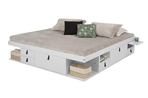 memomad Bali Storage Platform Bed with Drawers (King Size, Off White)