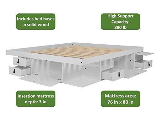 memomad Bali Storage Platform Bed with Drawers (King Size, Off White)