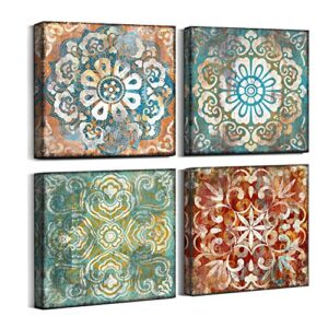 mofutinpo vintage flowers pattern canvas prints wall art pictures for bedroom wall decor 14×14 inches 4 pieces artwork ready to hang for home bathroom kitchen office decoration