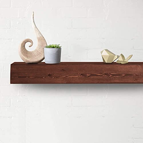 Luxe Surface Group Beam Wood Shou Sugi Ban Fireplace Shelf Mantelpiece Shelving Water-Based Paint Floating Cottage Solid Easy Install Real Tree Handmade (Rustic Aged, 72-inch)