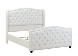 jennifer taylor home marcella collection queen wingback tufted hand-applied nail heads upholstered bed, antique white polyester