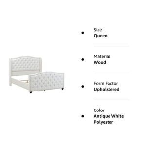 Jennifer Taylor Home Marcella Collection Queen Wingback Tufted Hand-Applied Nail Heads Upholstered Bed, Antique White Polyester