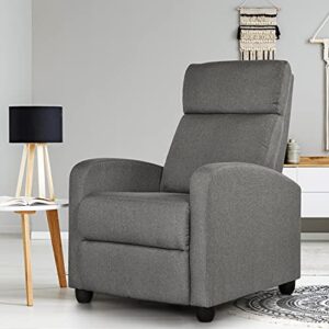 Yaheetech Fabric Recliner Chair Sofa Ergonomic Adjustable Single Sofa with Thicker Seat Cushion Modern Home Theater Seating for Living Room Matte Grey