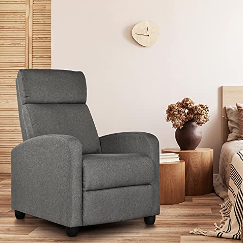 Yaheetech Fabric Recliner Chair Sofa Ergonomic Adjustable Single Sofa with Thicker Seat Cushion Modern Home Theater Seating for Living Room Matte Grey