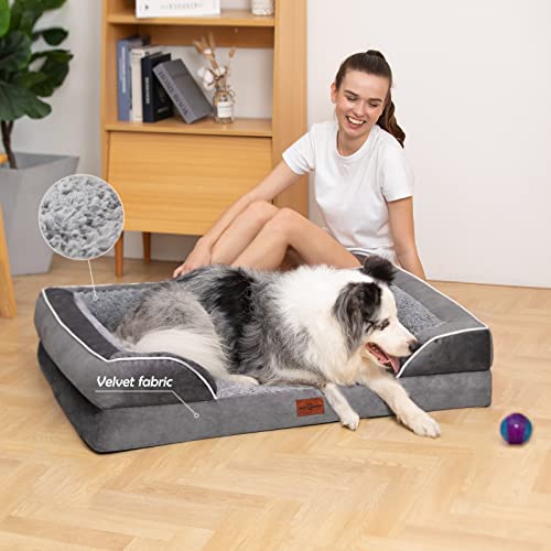 Comfort Expression Waterproof Orthopedic Dog Bed Foam Dog Beds for Extra Large Dogs Durable Dog Sofa The Pet Bed Washable Removable Cover with Zipper and Non-Slip Bottom Bolster XL Large Dog Beds