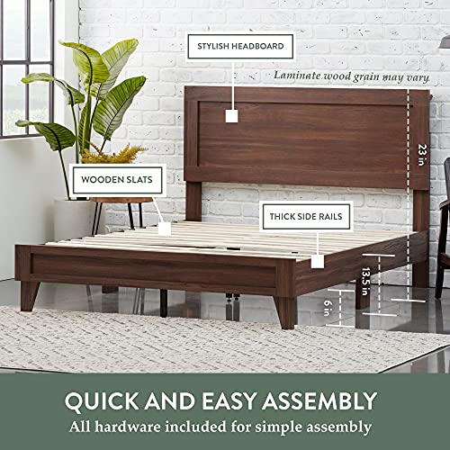 Edenbrook Delta Queen Bed Frame with Headboard – Wood Platform Bed Frame - Wood Slat Support- No Box Spring Needed - Compatible with All Mattress Types - Rustic Mahogany