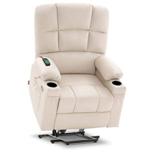 mcombo large dual motor power lift recliner chair with massage and heat for elderly big and tall people, infinite position, extended footrest, faux leather 7680 (cream white, large)