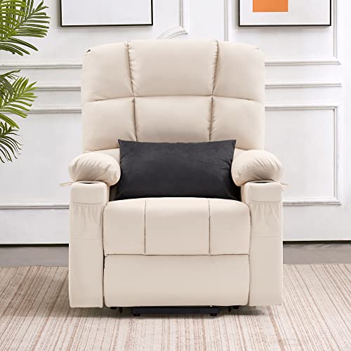 MCombo Large Dual Motor Power Lift Recliner Chair with Massage and Heat for Elderly Big and Tall People, Infinite Position, Extended Footrest, Faux Leather 7680 (Cream White, Large)