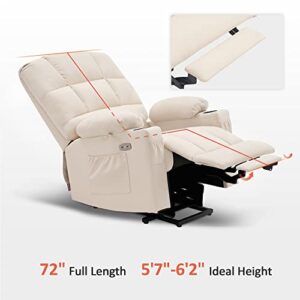 MCombo Large Dual Motor Power Lift Recliner Chair with Massage and Heat for Elderly Big and Tall People, Infinite Position, Extended Footrest, Faux Leather 7680 (Cream White, Large)