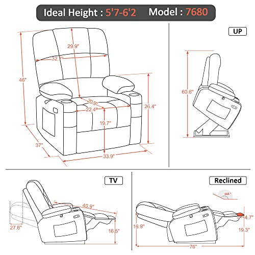 MCombo Large Dual Motor Power Lift Recliner Chair with Massage and Heat for Elderly Big and Tall People, Infinite Position, Extended Footrest, Faux Leather 7680 (Cream White, Large)