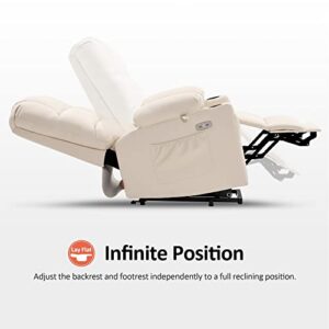 MCombo Large Dual Motor Power Lift Recliner Chair with Massage and Heat for Elderly Big and Tall People, Infinite Position, Extended Footrest, Faux Leather 7680 (Cream White, Large)