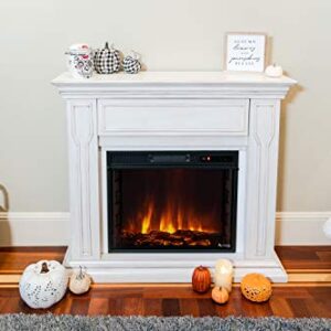 e-Flame USA Breckenridge Electric Fireplace Stove Mantel Surround - 41-inch - Rustic White Finish