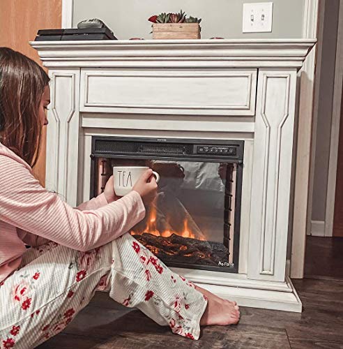 e-Flame USA Breckenridge Electric Fireplace Stove Mantel Surround - 41-inch - Rustic White Finish